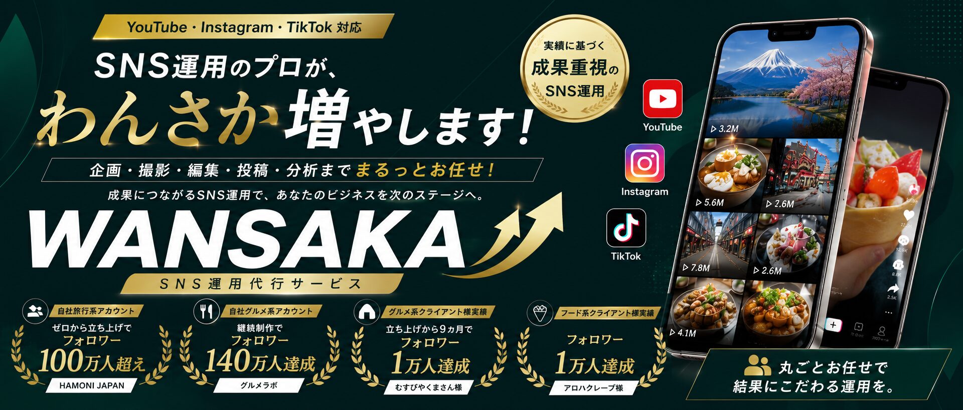 YouTube・Instagram・TikTok対応のSNS運用代行サービス WANSAKA